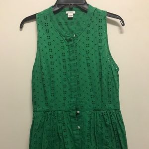 Kelly green dress, eyelet w/Kelly green slip attached, elastic in back at waist